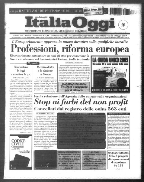 Italia oggi : quotidiano di economia finanza e politica